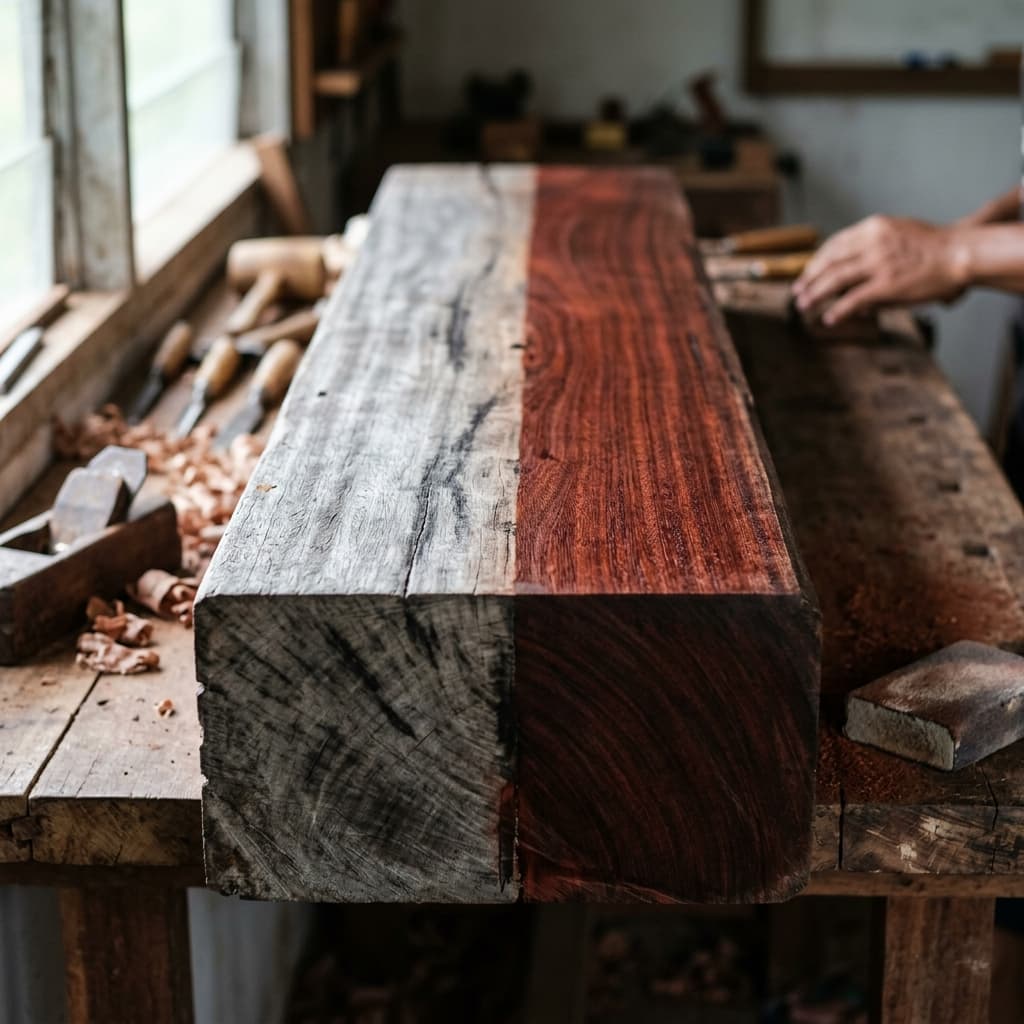 Ulin Wood Rejuvenation Sanding Comparison