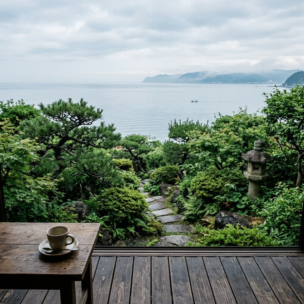葉山の別荘。週末しか来ない家のデッキ