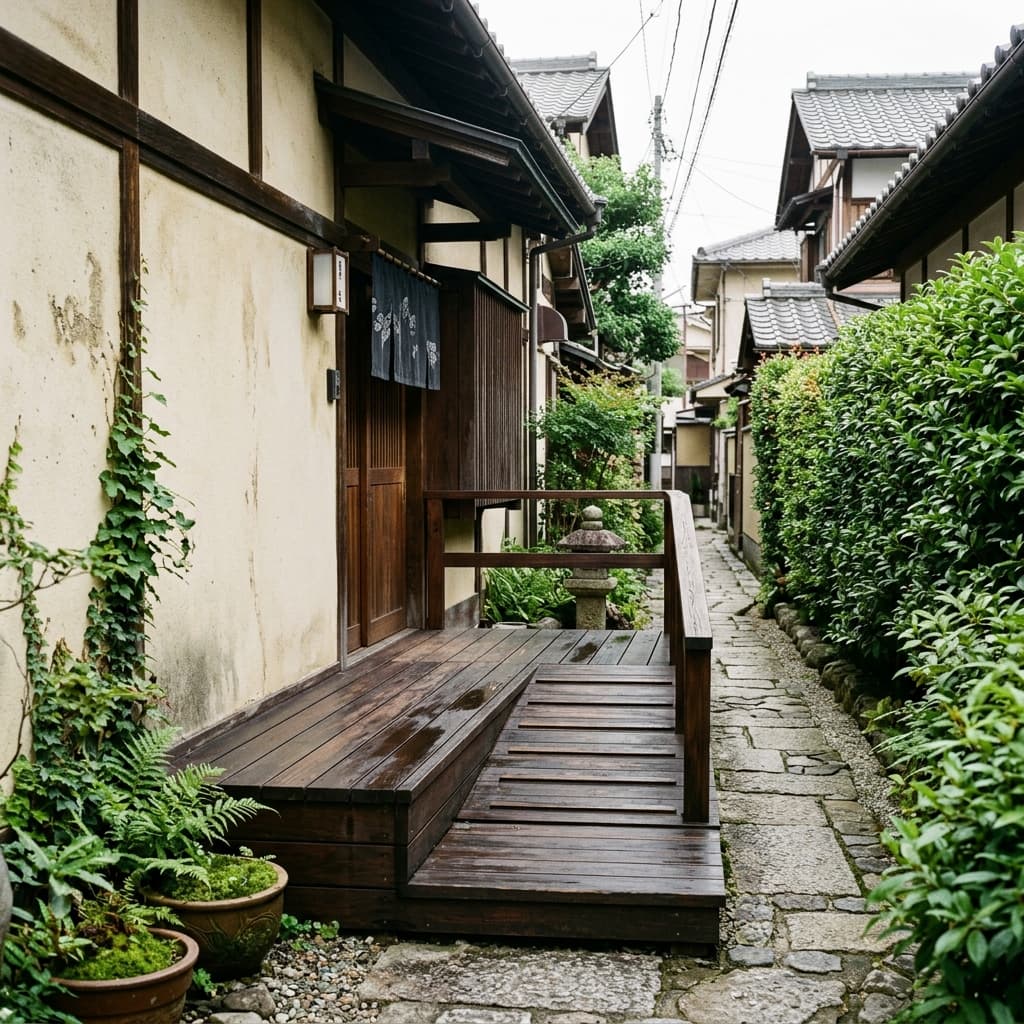 鎌倉の路地裏に築く。
車が入らない狭小地でウリンを組む職人の手運びと設計の知恵
